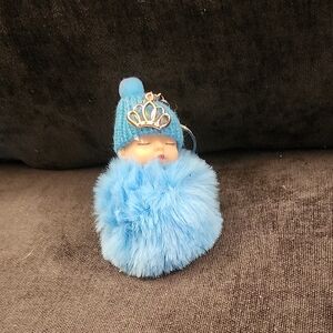 Blue Furry Doll Keychain with Crown